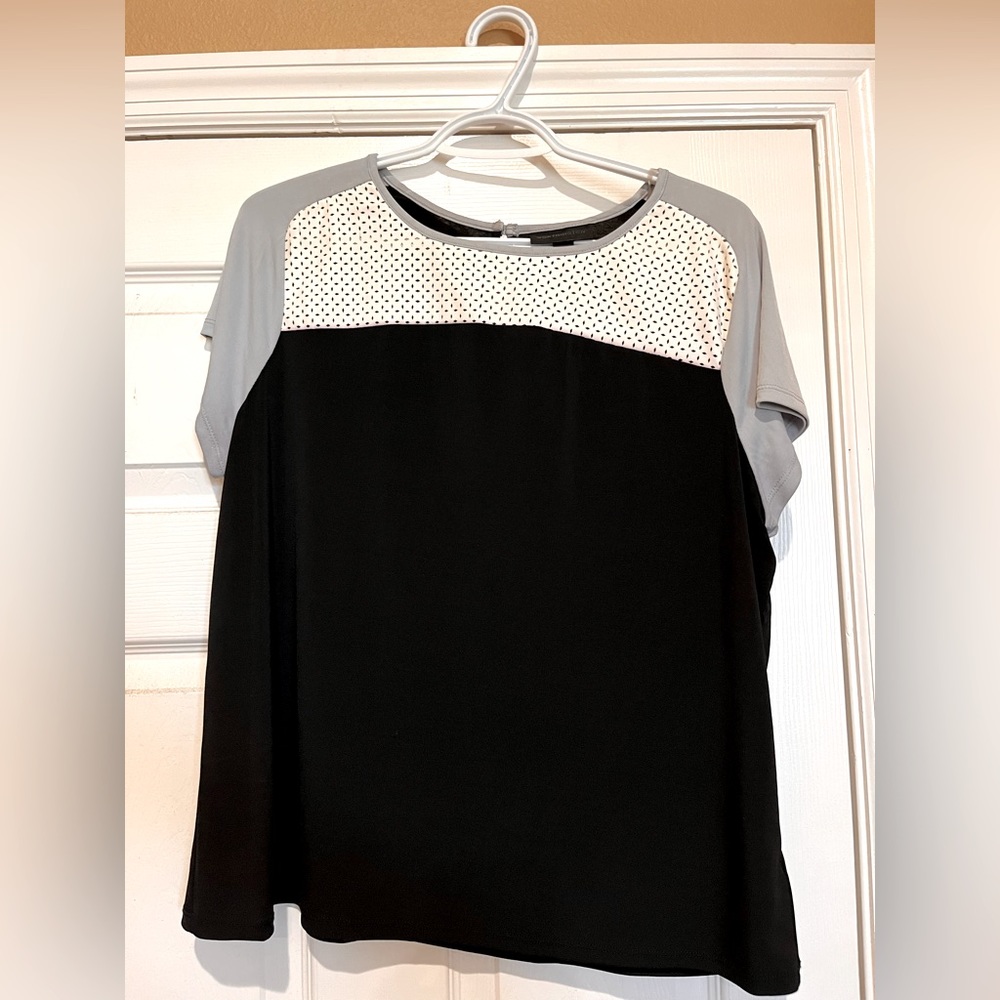 Black white and Gray blouse with faux leather